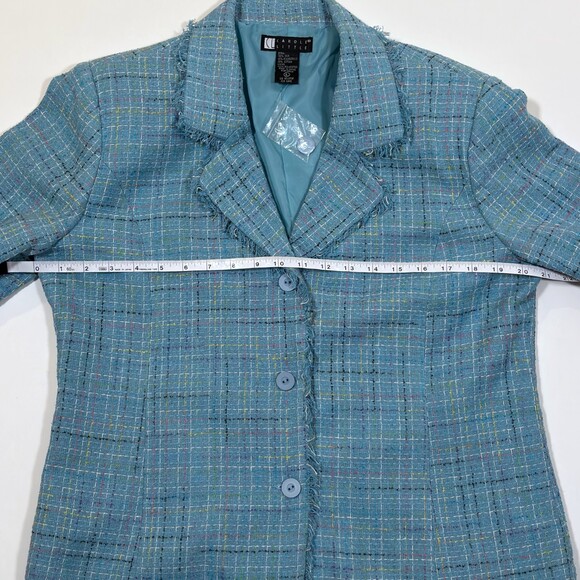 Carole Little Silk Blend Tweed Blazer Pastel Blue - Size Large - Picture 5 of 5